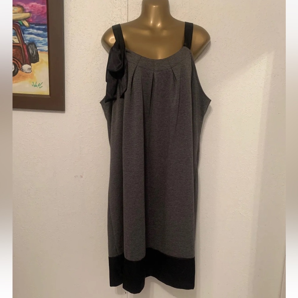 Mossimo Womens Dress Plus Size 16W/18W Gray Black Satiny Trim Bow